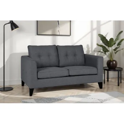 Charcoal Fabric Buttoned Upholstered 2 Seater Sofa