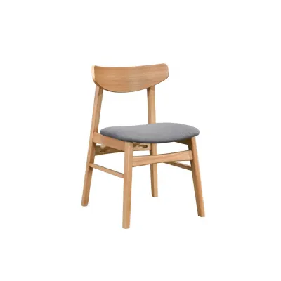 Natural Oak Dining Chair Grey Padded Fabric Seat