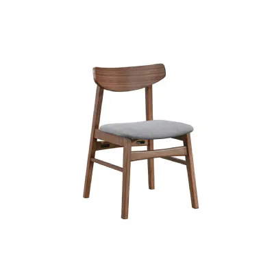 Brown Walnut Wood Dining Chair with Padded Fabric Seat