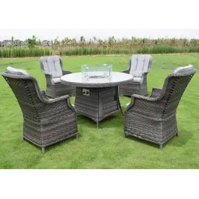 Falmouth Luxury Rattan 4 Seat Round Fire Pit Dining Set with Optional Rain Cover