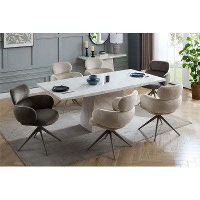 Beige Fabric Upholstered Swivel Dining Chair with Powder Coated Legs
