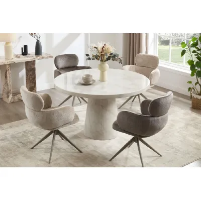 Taupe Gloss Marble 1.3m Round Dining Table Pedestal Base