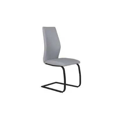 Putty Grey Leather Dining Chair Black Cantilever Metal Legs