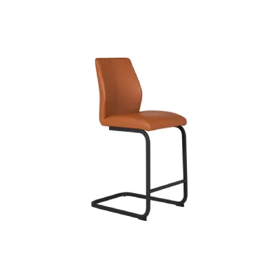 Modern Tan PU Leather Bar Stool Cantilever Metal Legs