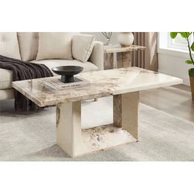 Mocha High Gloss Marble Rectangular Coffee Table