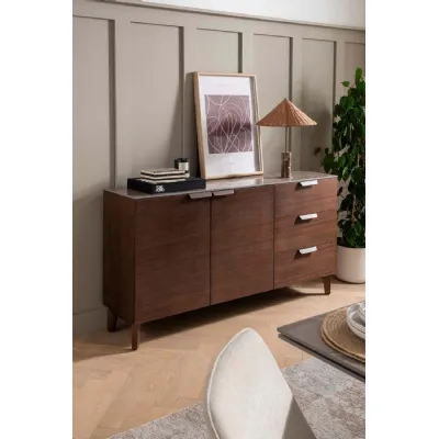Latte Walnut Large Sideboard with 2 Doors 3 Drawers