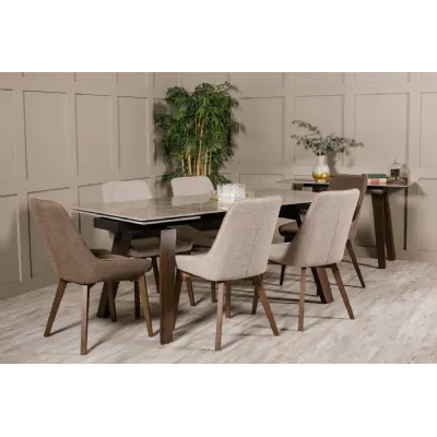 Brown Fabric Dining Chair Black Legs