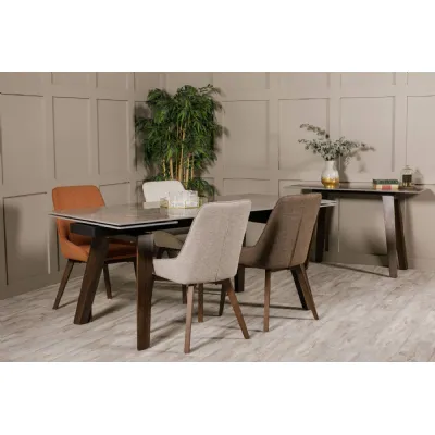 Rust Orange Fabric Dining Chair with Dark Wood Legs