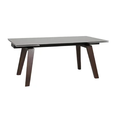 Brown Stone Top Extending Dining Table with Walnut Legs