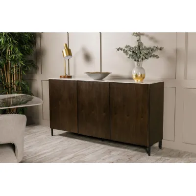 Brown Walnut Large 3 Door Sideboard with Sintered Stone Top