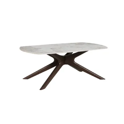 White Sintered Stone Top Coffee Table with Brown Walnut Birch Legs