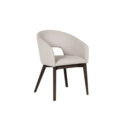 Natural Fabric Curved Dining Chair with Walnut Legs