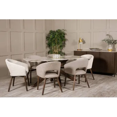 Large Walnut 180cm Rectangular Dining Table Stone Effect Top
