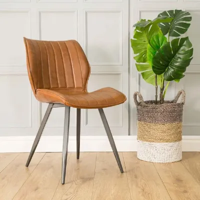 Pair of Tan Brown Swivel Dining Chairs Contoured Seat
