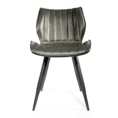 Pair of Grey Vegan Leather Swivel Dining Chairs with Contoured Seat