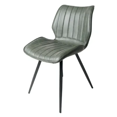 Pair of Green Leather Swivel Dining Chairs Contoured Seat