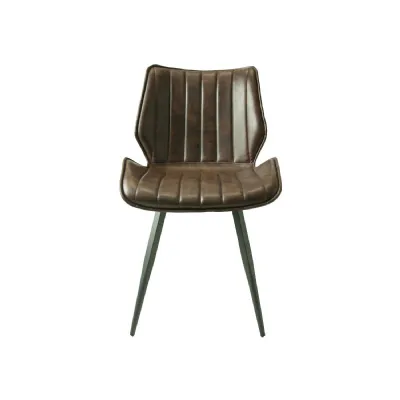 Pair of Chestnut Brown Leather Dining Chairs Contoured Seat