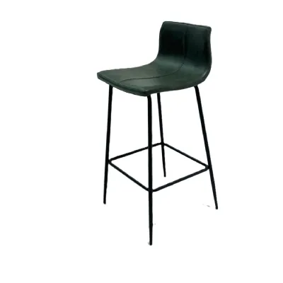 Modern Green Vegan Leather Bar Stool with Curved Seat and Black Steel Frame