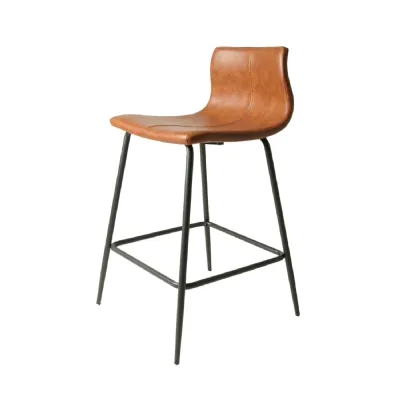 Modern Tan Vegan Leather Counter Stool with Curved Seat and Steel Frame