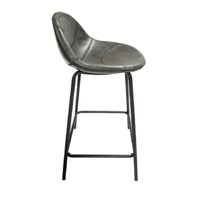 Modern Green Vegan Leather Curved Counter Stool with Steel Base