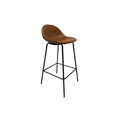 Industrial Tan Vegan Leather Scoop Seat Barstool with Steel Frame