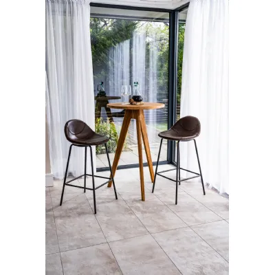 Industrial Brown Vegan Leather Scoop Seat Barstool with Steel Frame
