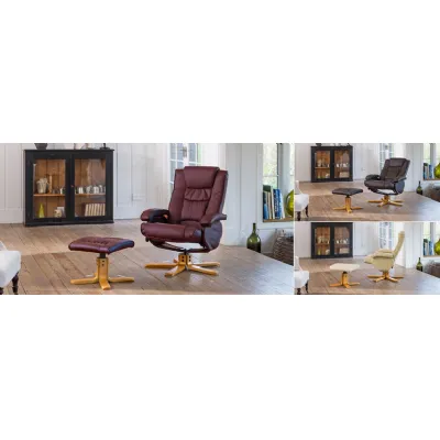 Bonded Leather Swivel Recliner Chair and Footstool