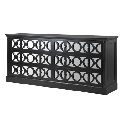 Black Fayence Mirrored 6 Drawer Chest