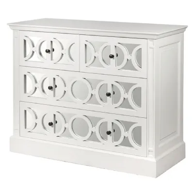 White Fayence 2 2 Mirrored Chest of Drawers