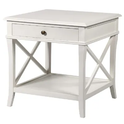 White Cross Sided 1 Drawer Bedside