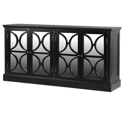 Black 4 Door Geometric Mirrored Sideboard