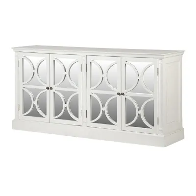 Large White Painted Sideboard 4 Mirrored Glass Doors Geometric Design 189cm Wide