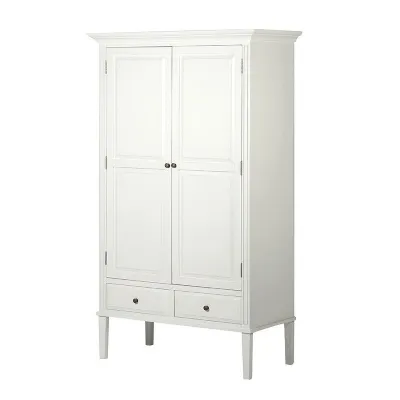 Modern White Painted 2 Door Double Wardrobe With 2 Drawers