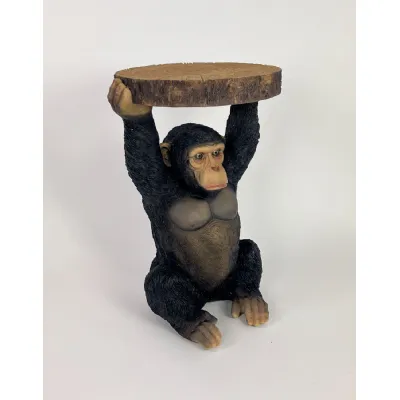 Chimpanzee Monkey Holding Trunk Slice Side Lamp Table