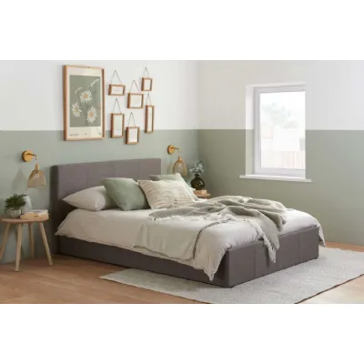 Grey Fabric King Size Ottoman Bed Upholstered Headboard