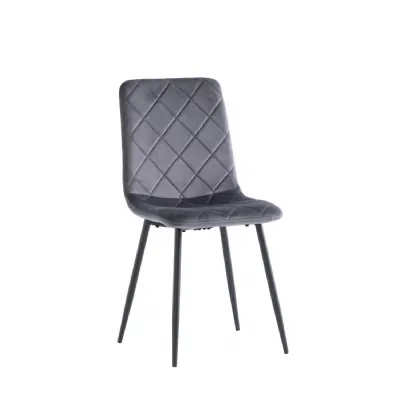 Grey Velvet Dining Chair Curved Diamond Stitched Back