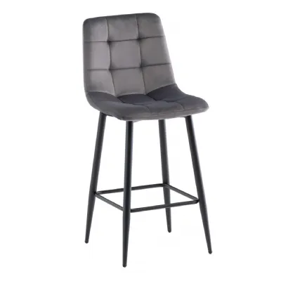 Grey Velvet Counter Bar Stool with Curved Back Rest