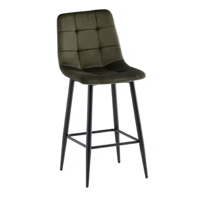 Green Velvet Counter Bar Stool with Curved Back Rest