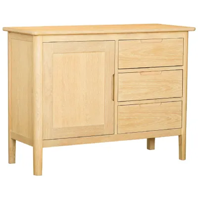 Light Oak 1 Door 3 Drawer Sideboard with Cut Out Handles