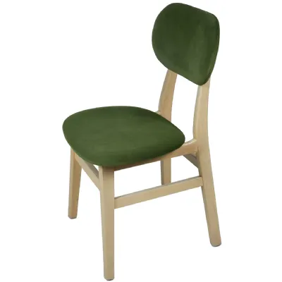 Green Velvet Upholstered Dining Chair Light Oak Frame
