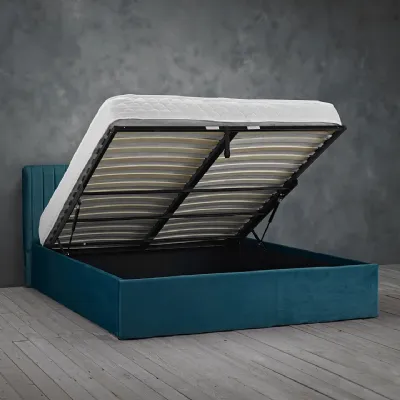 Teal Velvet Upholstered 5ft King Size Ottoman Bed with Headboard