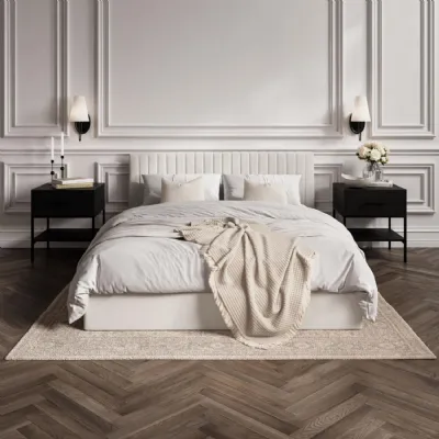 Milk Weave Upholstered 4ft6 Double Bed with Lift Up Storage
