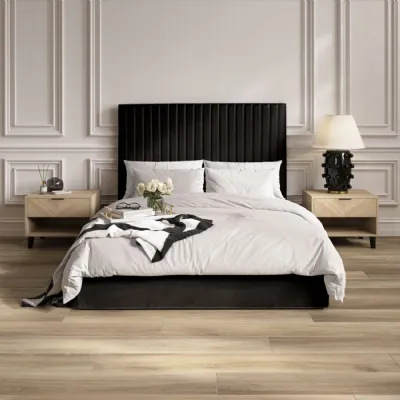 Black Velvet Tall 4ft6 Double Ottoman Bed Lift Up Storage