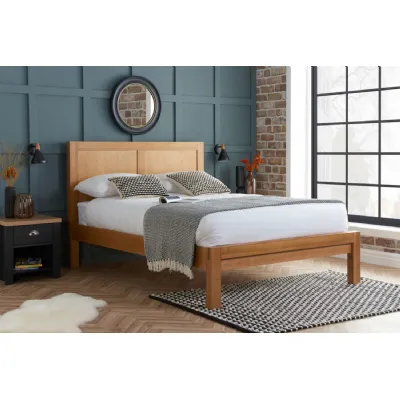 Brown Oak King Size Bed with Panelled Headboard
