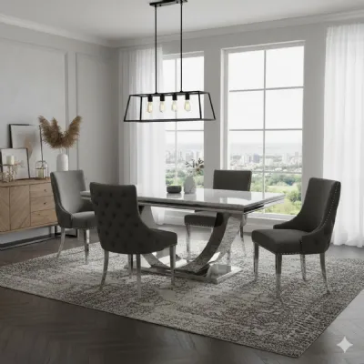 White Marble 180cm Large Dining Table Set 4 Dark Grey Chairs