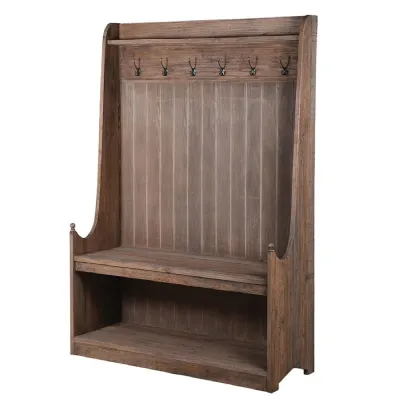 Reclaimed Oak Hallway Bench with Hooks