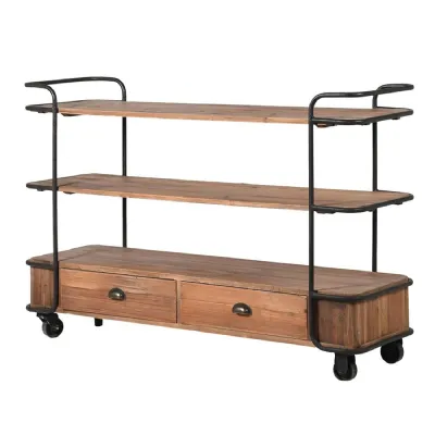 Recycled Pine 2 Drawer Console Table On Wheels