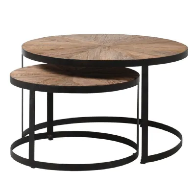 Nest of 2 Reclaimed Oak Round Coffee Tables