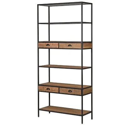 Industrial Vintage Style Reclaimed Oak Iron Frame Tall Shelf Unit
