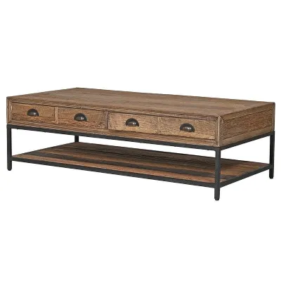 Shabby Chic Rustic Style 2 Drawer Low Coffee Table With Shelf